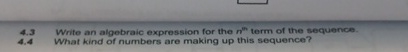 4 . 3 Write an algebraic expression for the n t h