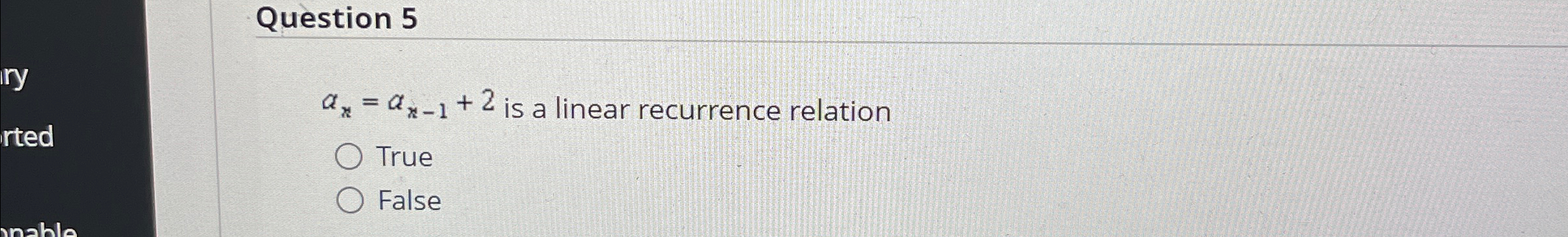 linear homogeneous recurrence relationQuestion 5
