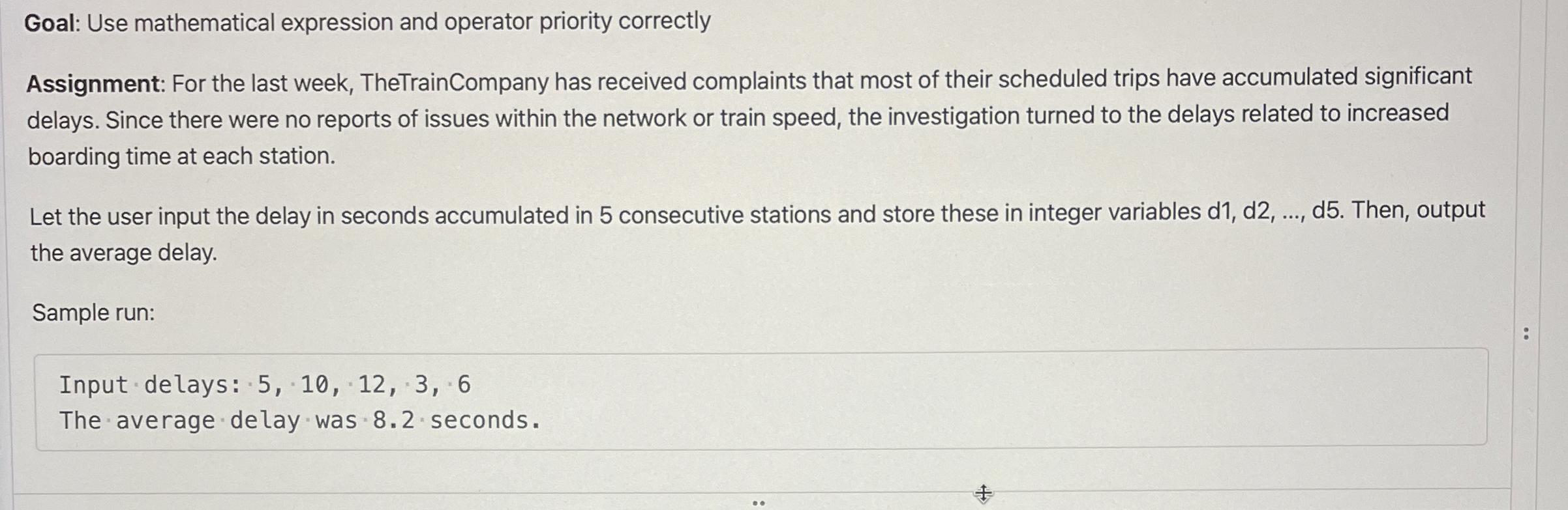 Goal: Use mathematical expression and operator