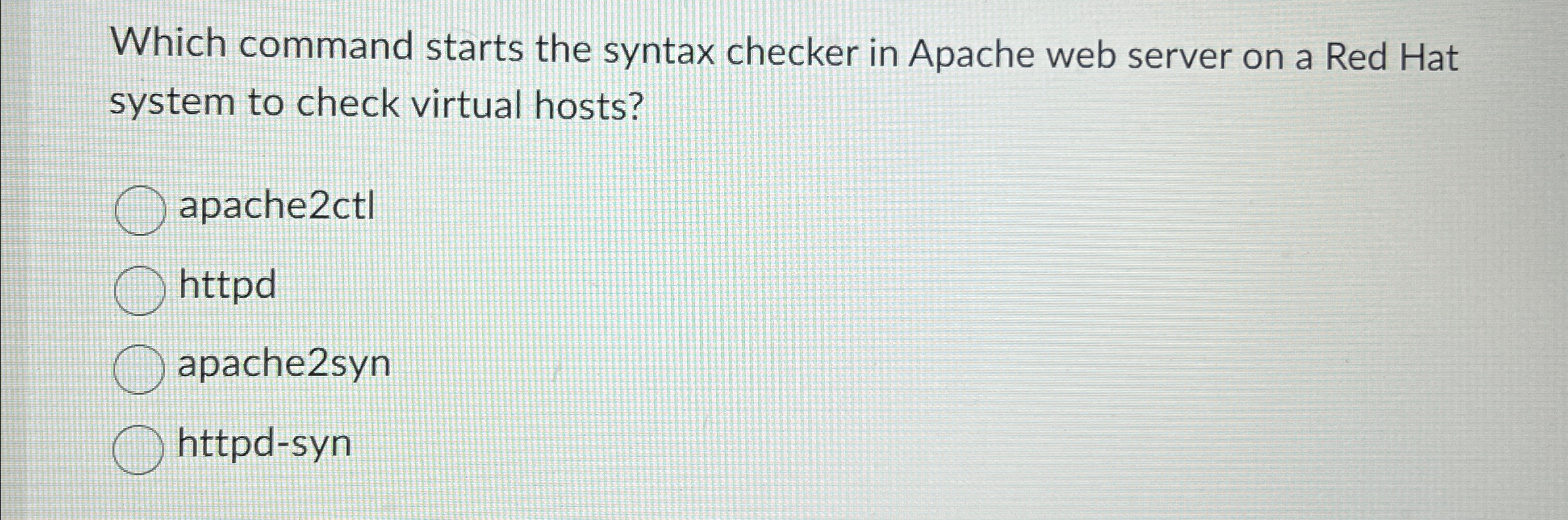 Which command starts the syntax checker in Apache