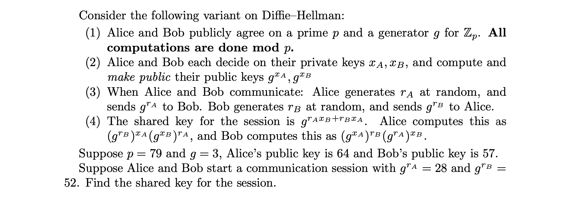 Consider the following variant on Diffie -