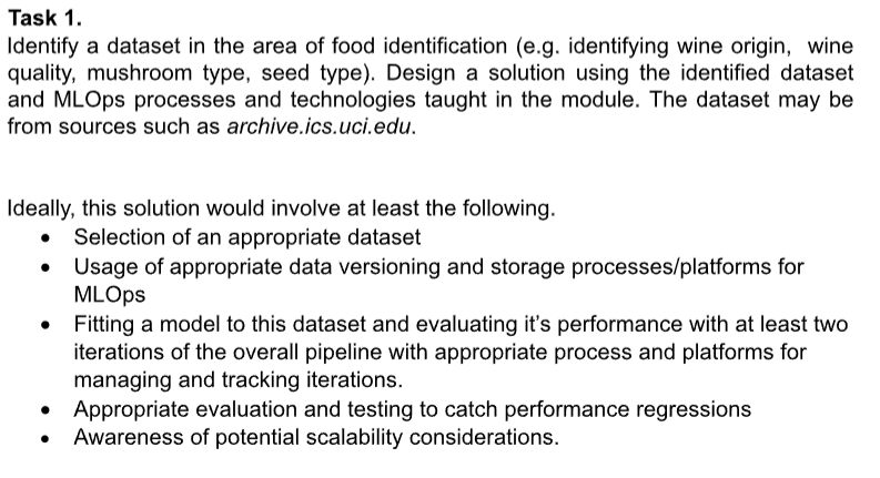 Task 1 . Identify a dataset in the area of food