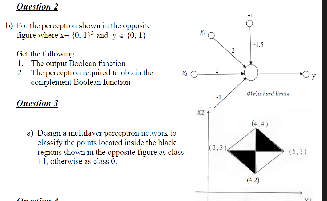 Ouestion 2 b ) For the perceptron shown in the