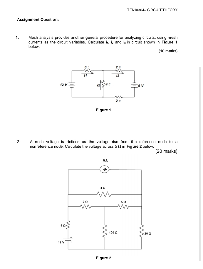 TEN 1 0 3 0 4 - CIRCUIT THEORY Assignment