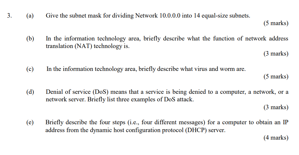( a ) Give the subnet mask for dividing Network 1