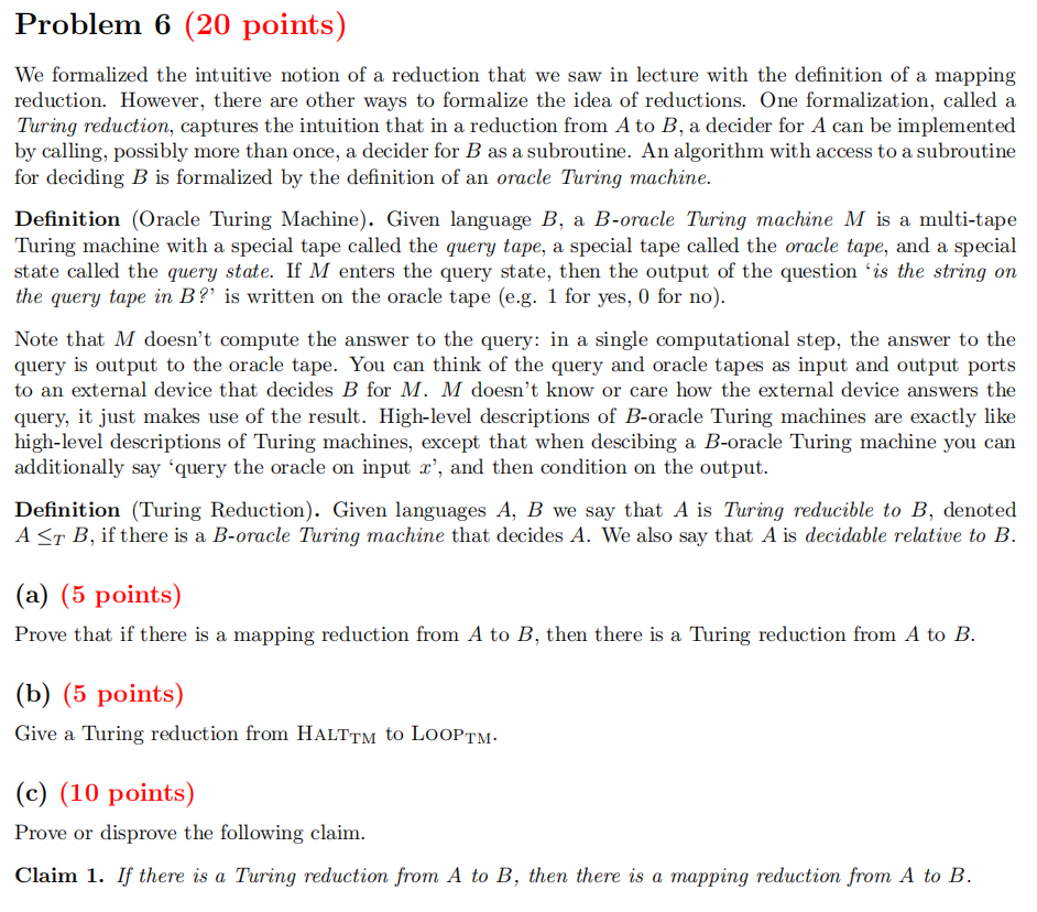 Problem 6 ( 2 0 points ) We formalized the