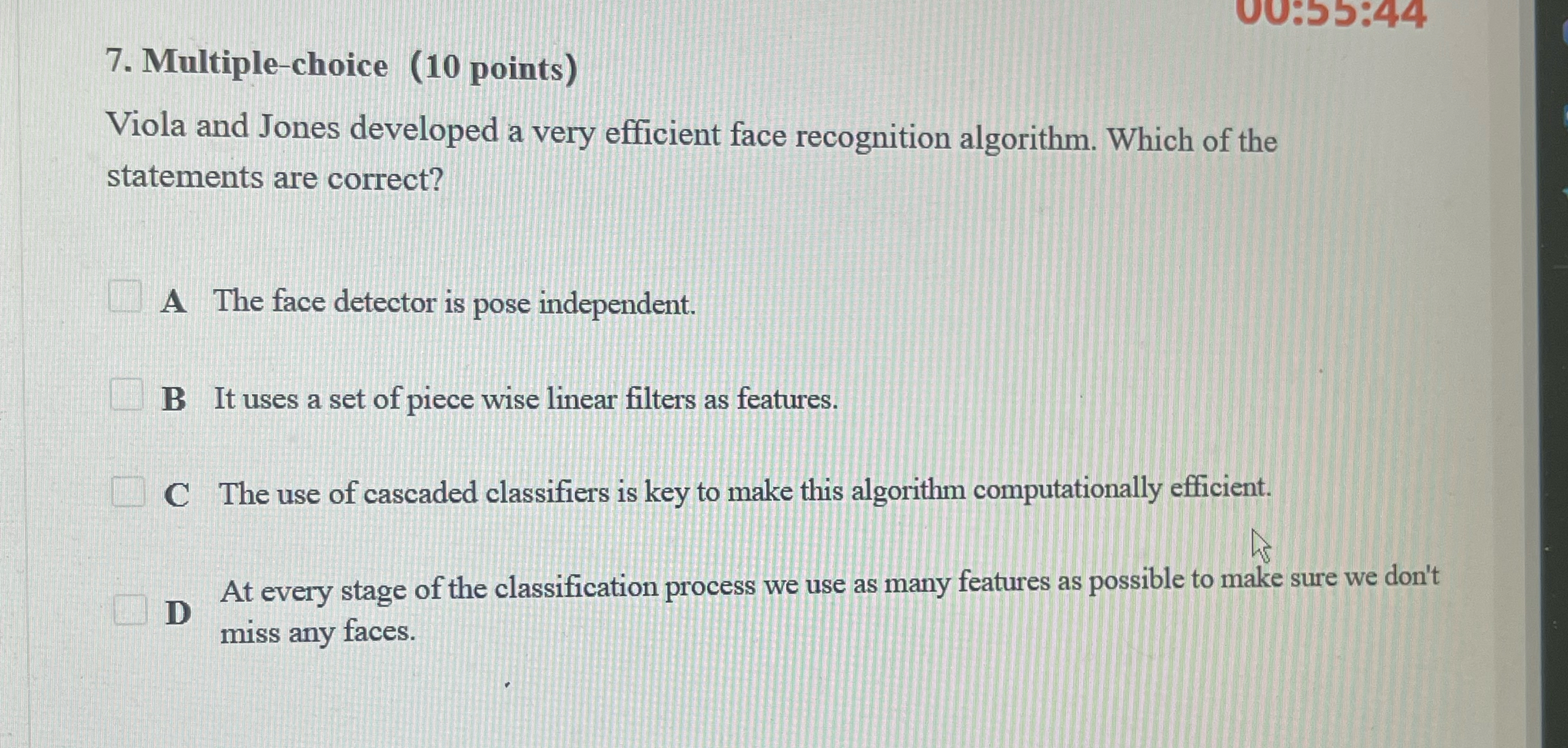 Multiple - choice ( 1 0 points ) Viola and Jones