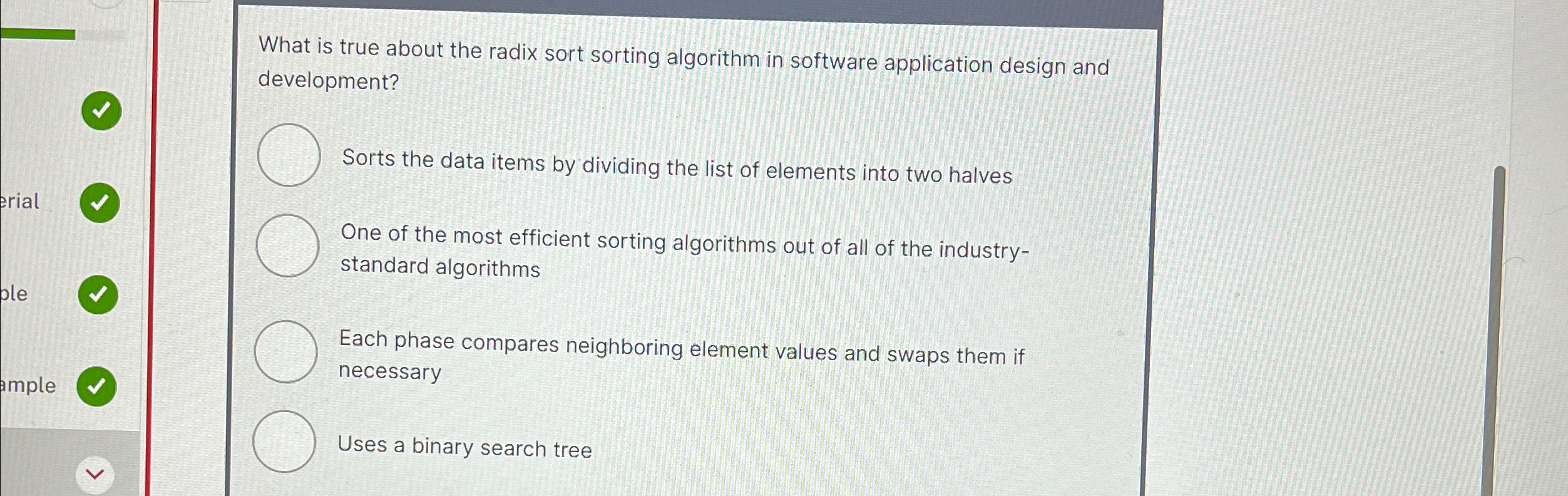What is true about the radix sort sorting