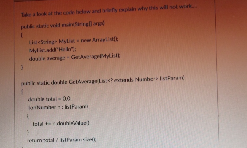 Take a look at the code below and briefly explain