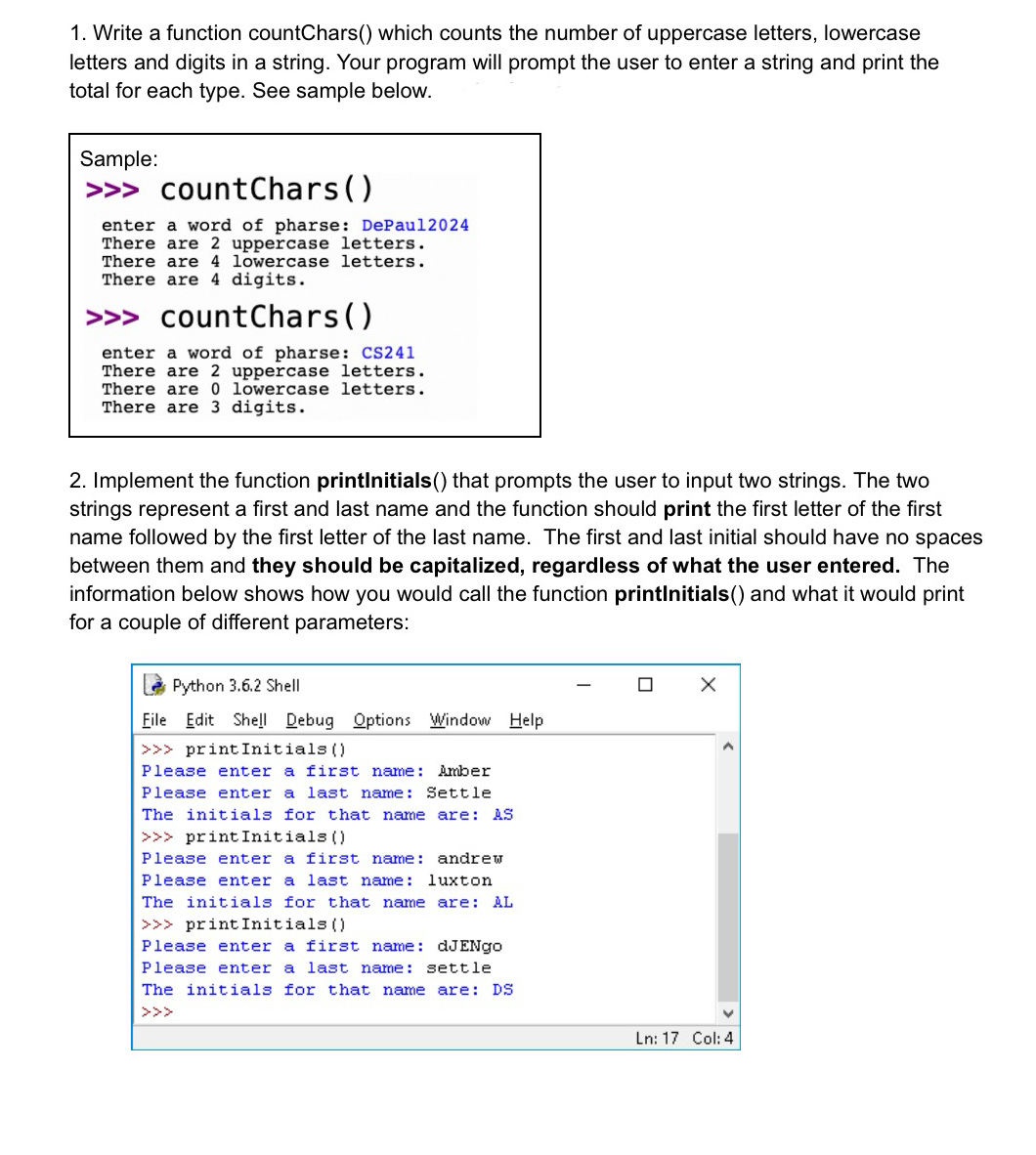 Write a function countChars ( ) which counts the