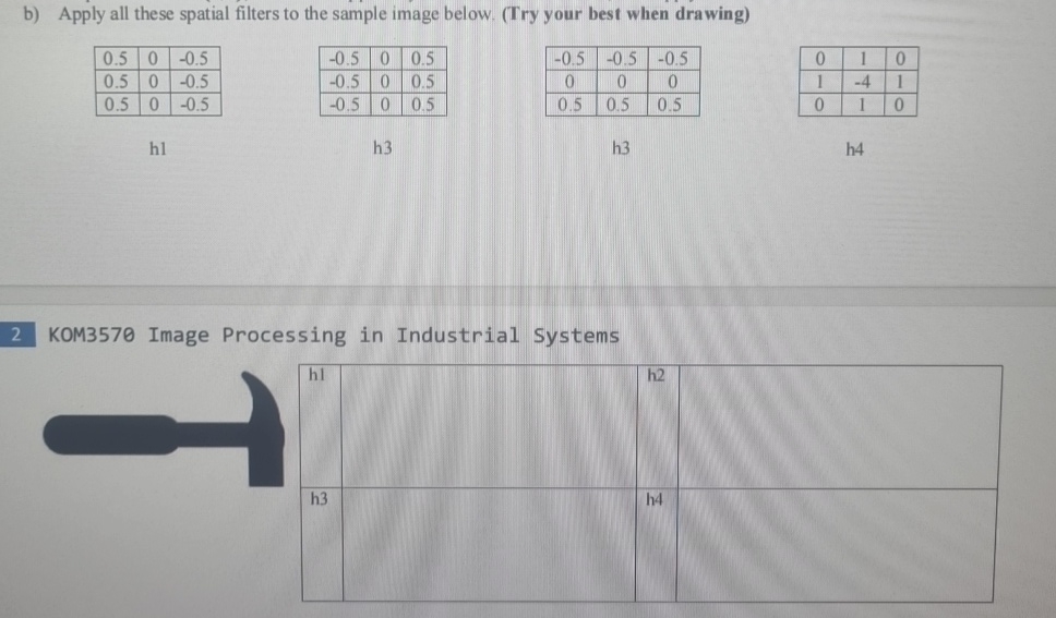 b ) Apply all these spatial filters to the sample