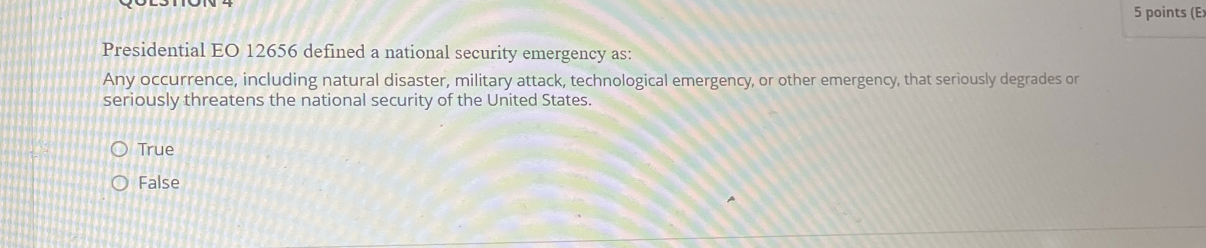5 points ( E ) Presidential EO 1 2 6 5 6 defined