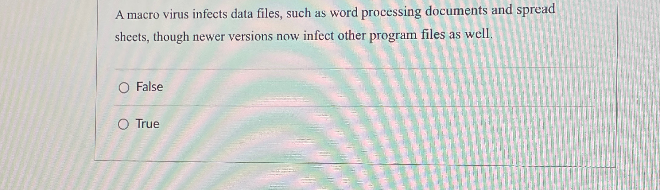 A macro virus infects data files, such as word