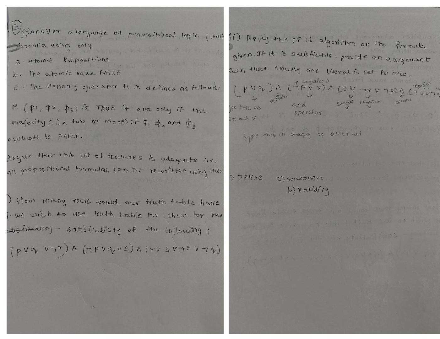 ( 2 ) Consider a language of propositional logic