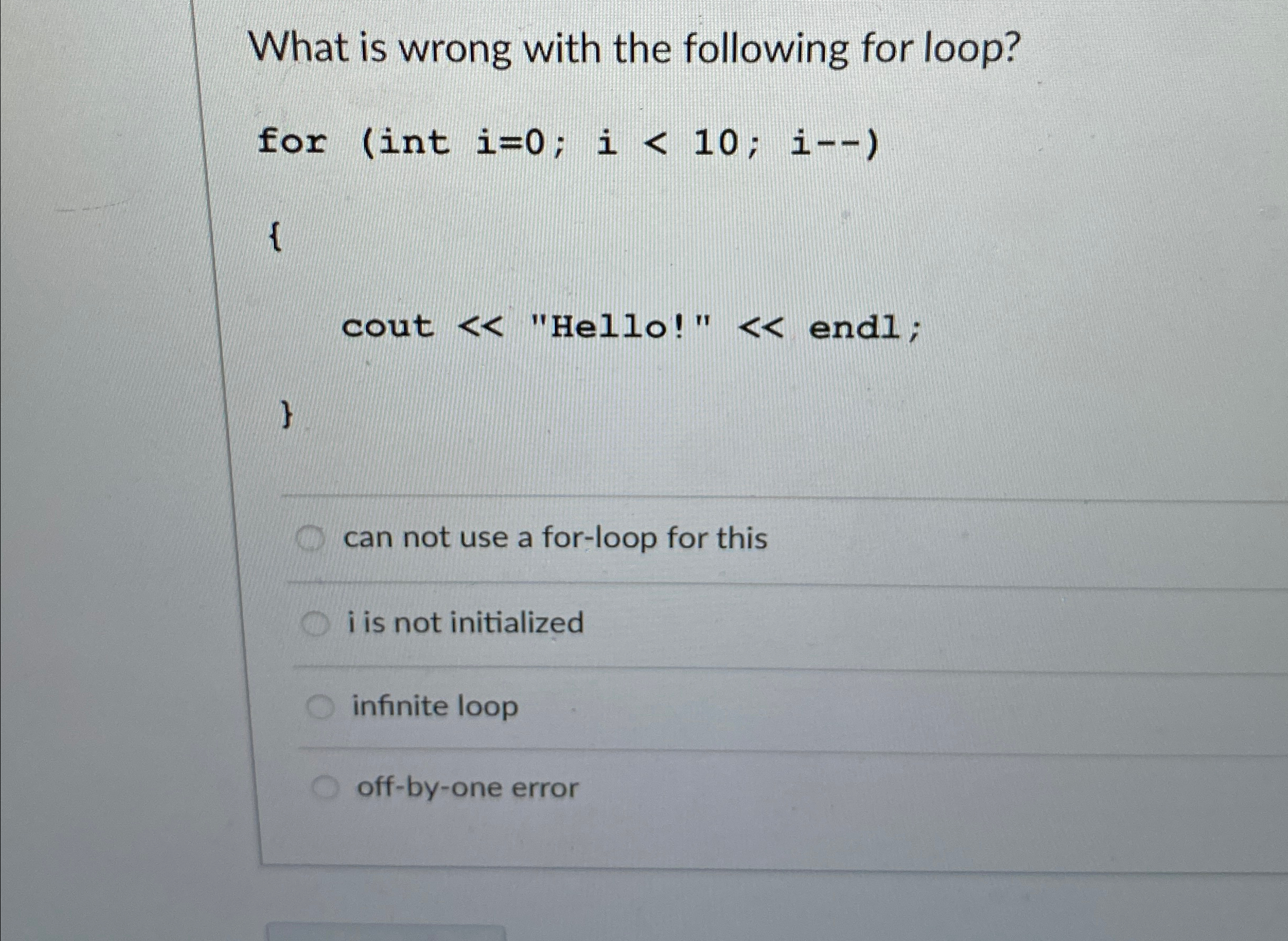 What is wrong with the following for loop? for (