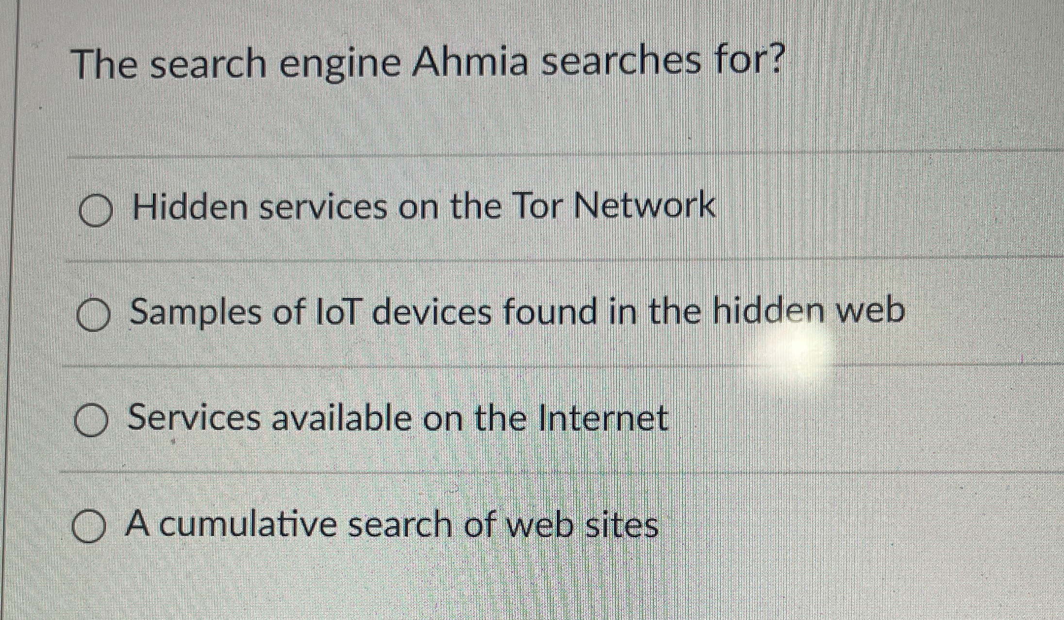 The search engine Ahmia searches for? Hidden