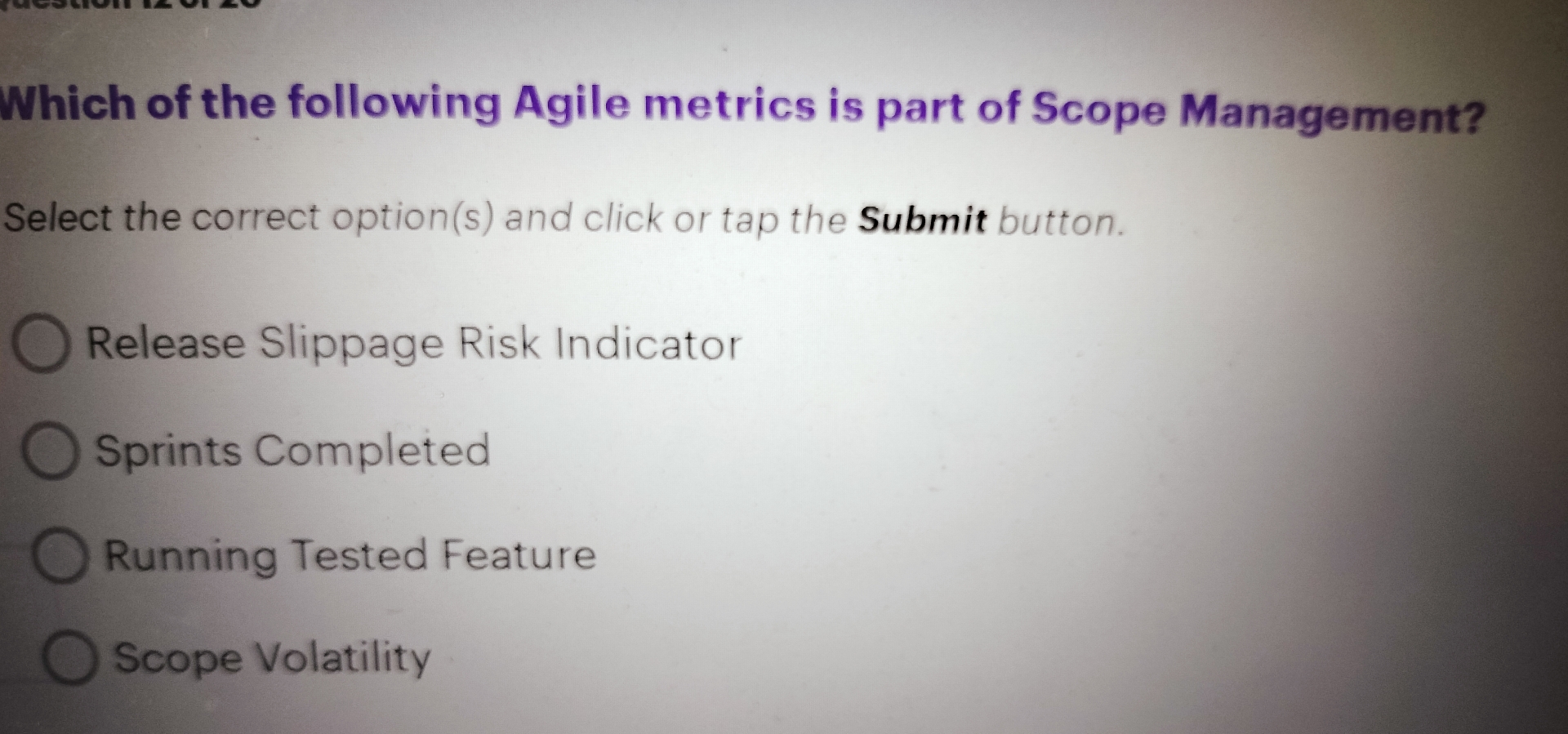 Which of the following Agile metrics is part of