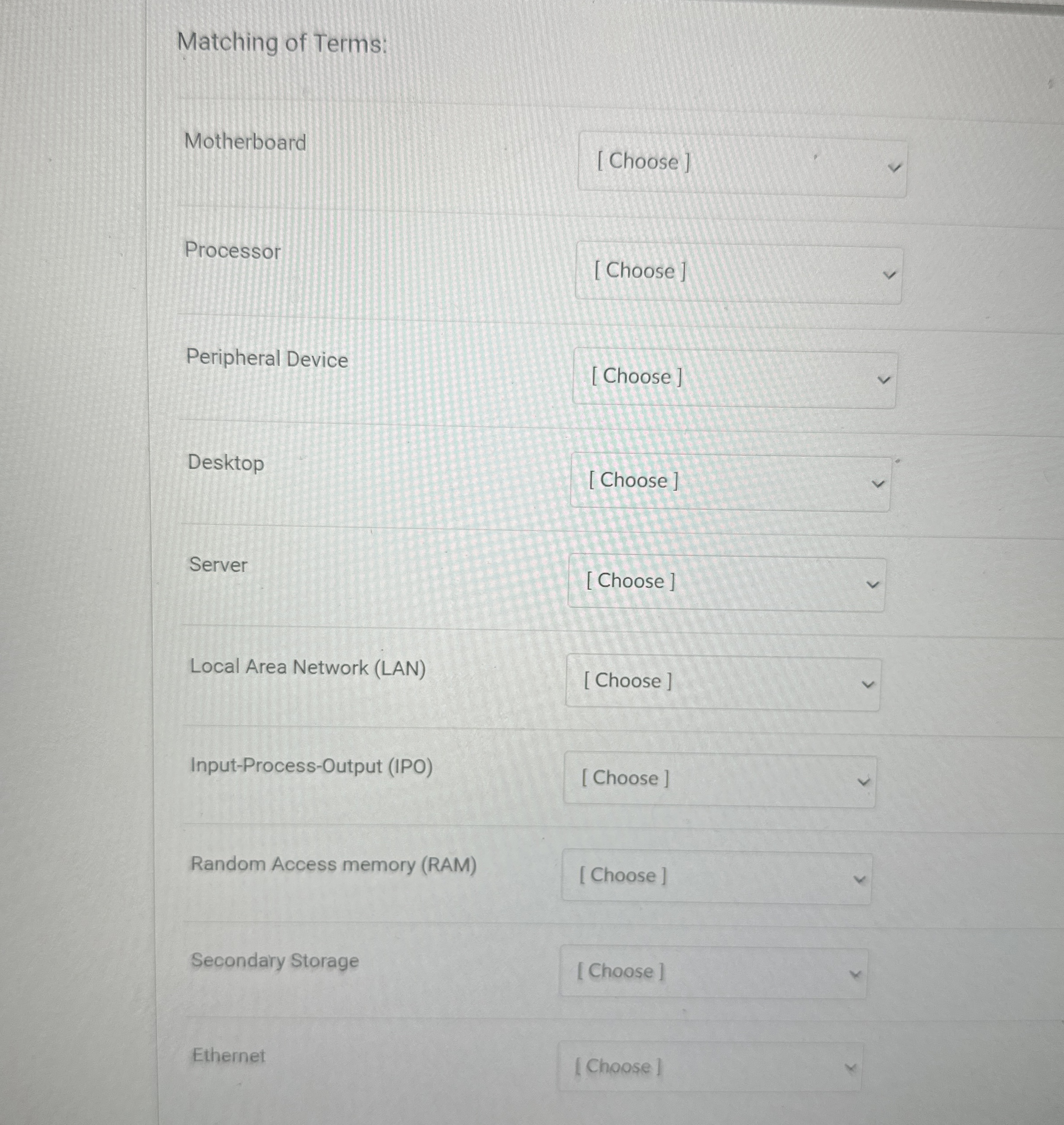 Matching of Terms: Motherboard Processor