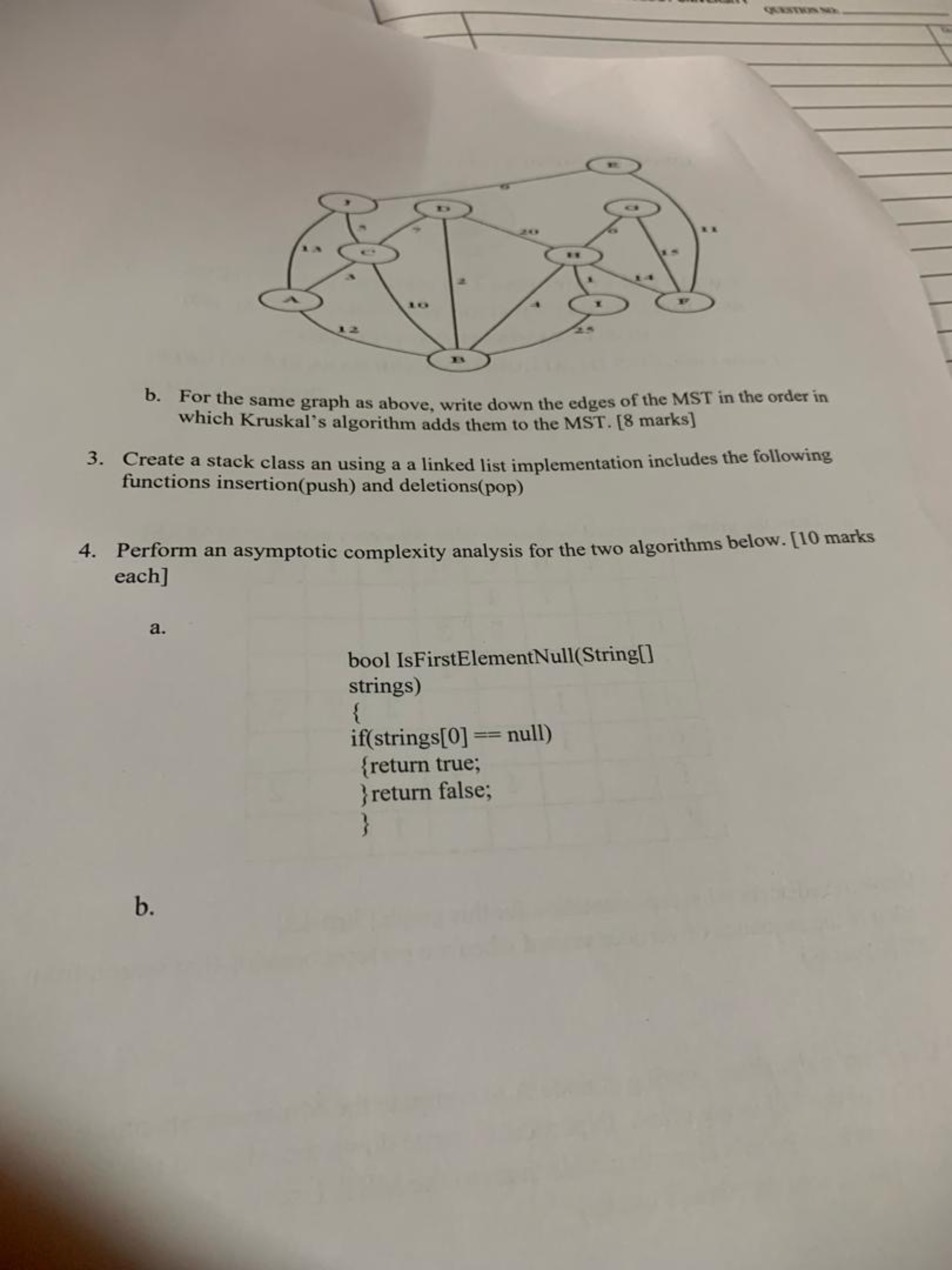 b . For the same graph as above, write down the