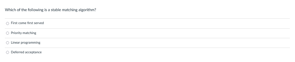 Which of the following is a stable matching