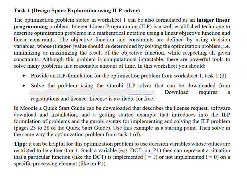 Task 1 ( Design Space Exploration using ILP