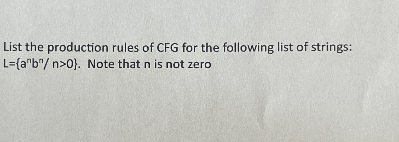 List the production rules of CFG for the