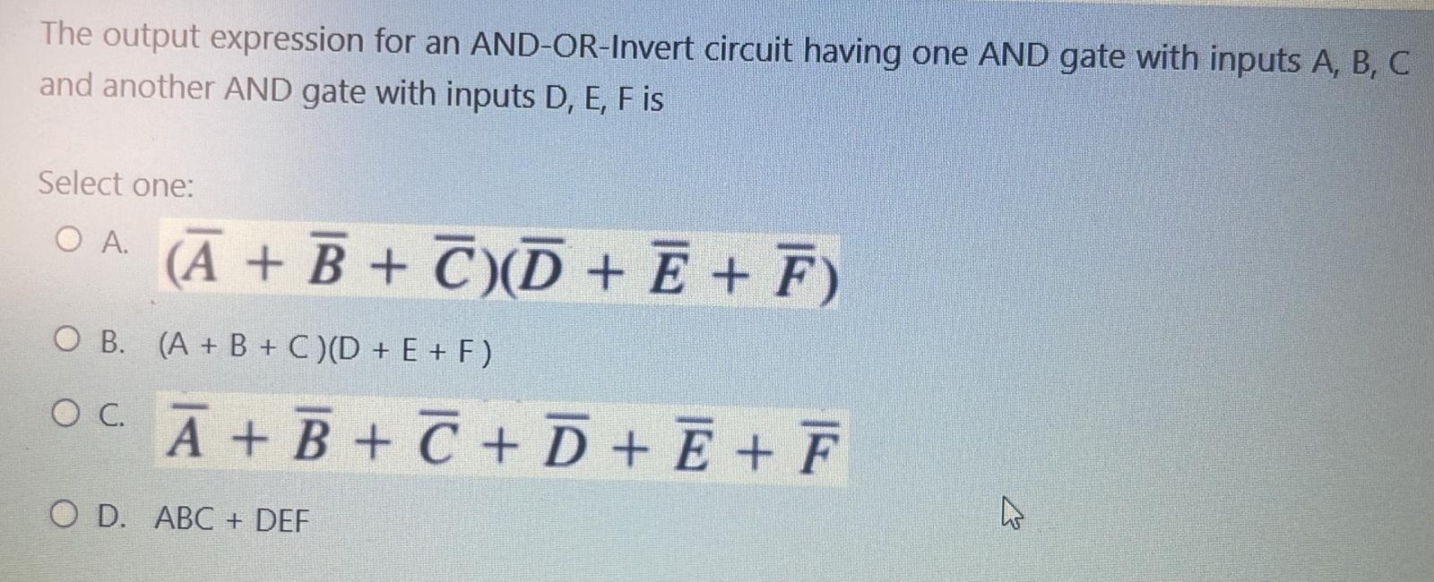 The output expression for an AND - OR - Invert