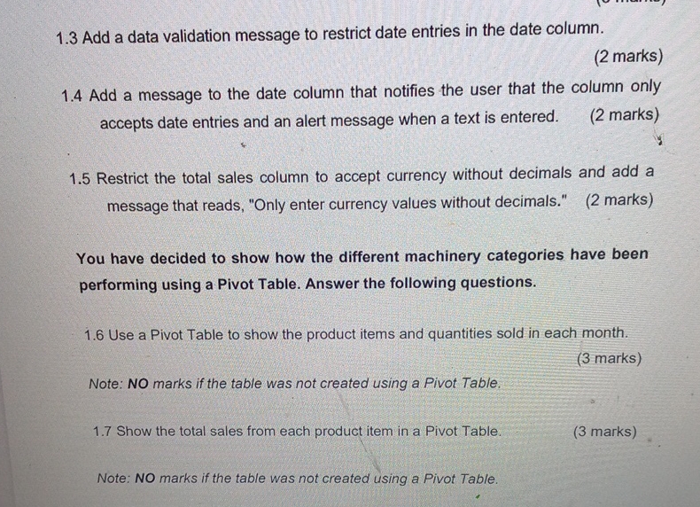 1 . 3 Add a data validation message to restrict