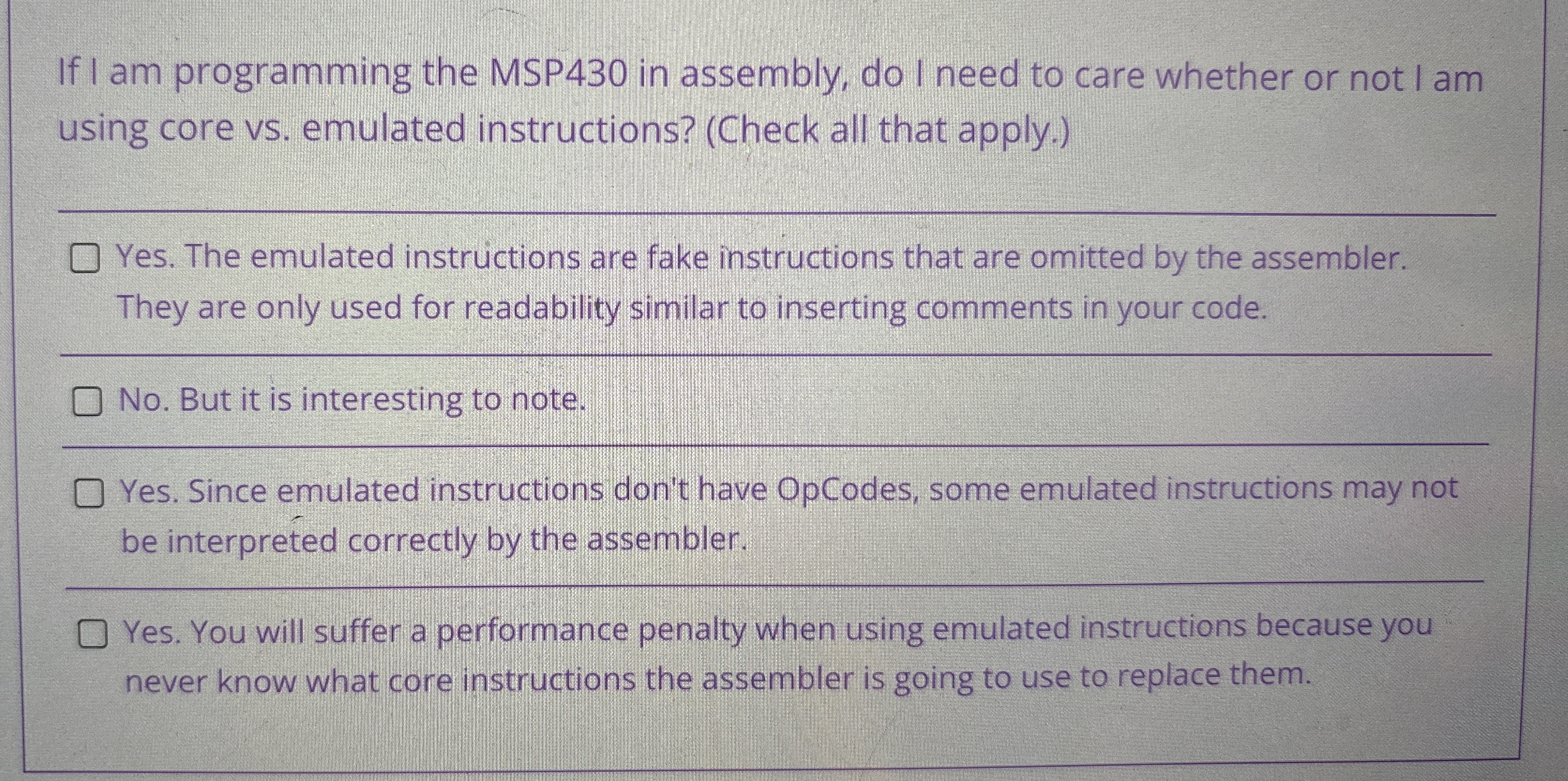 If I am programming the MSP 4 3 0 in assembly, do
