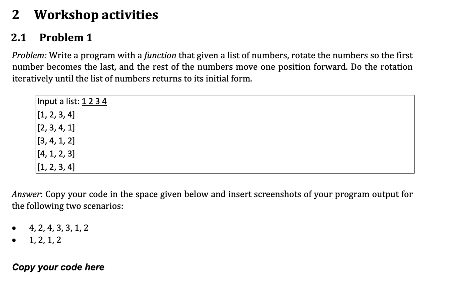 2 Workshop activities 2 . 1 Problem 1 Problem: