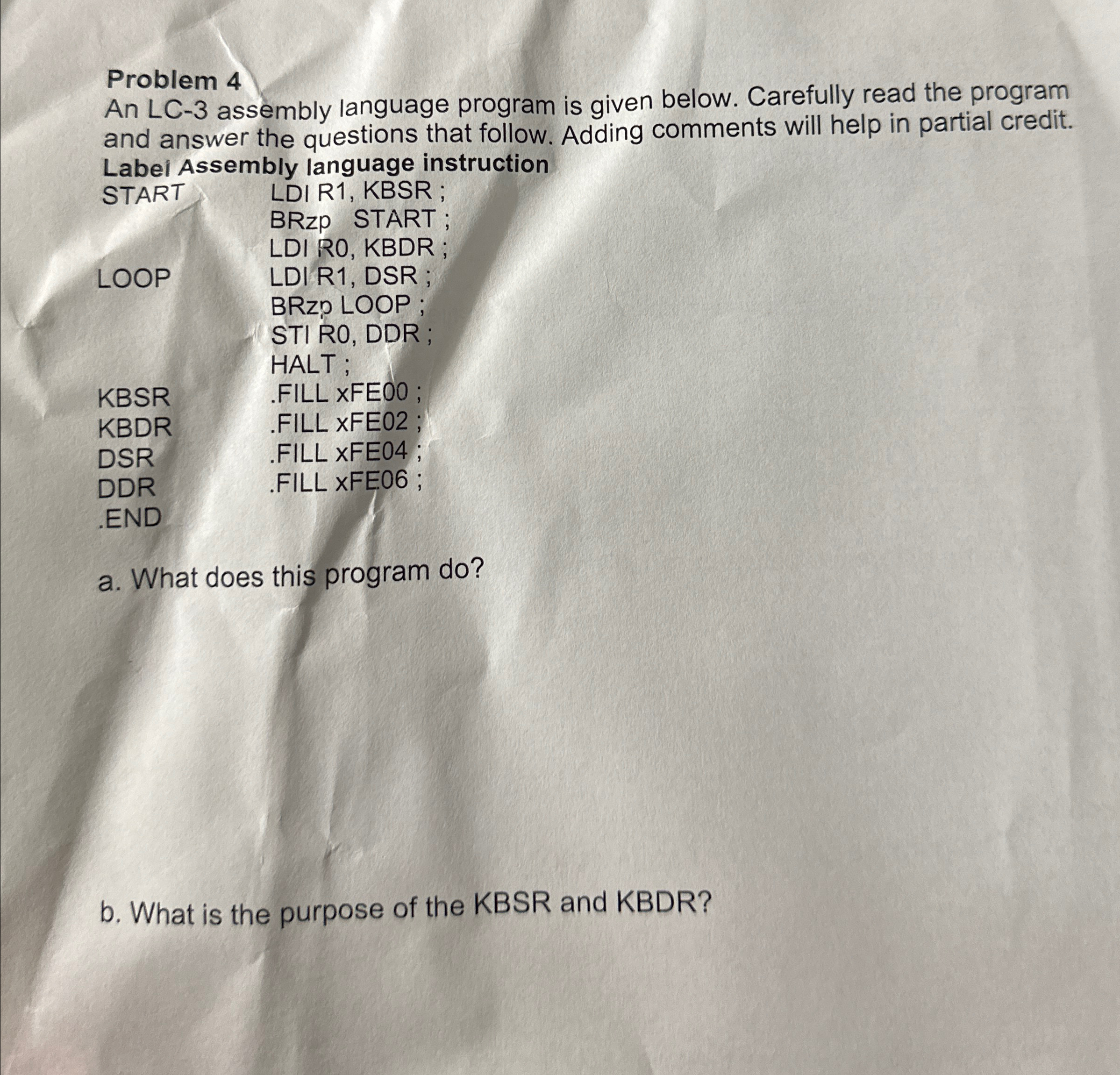 Problem 4 An LC - 3 assembly language program is