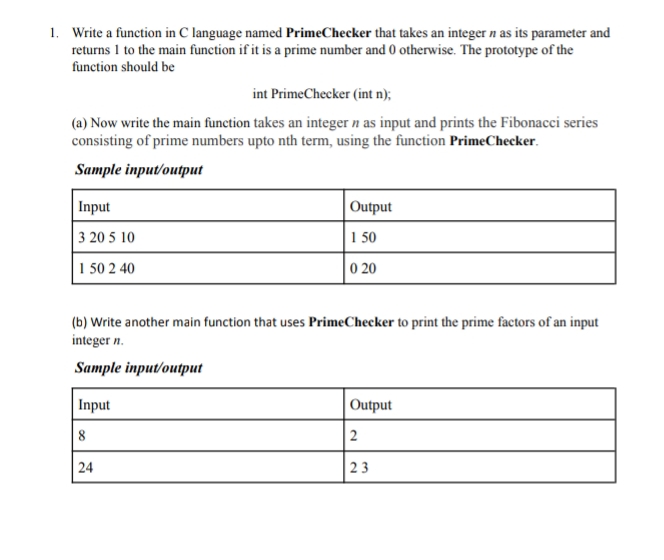 Write a function in C language named PrimeChecker