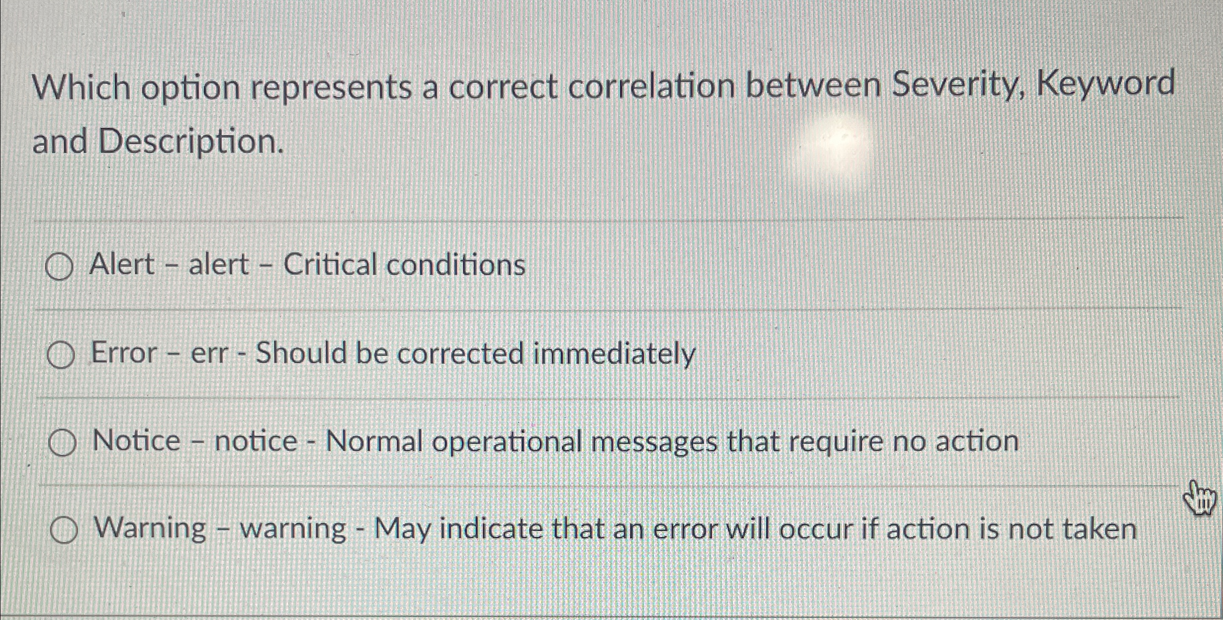 Which option represents a correct correlation