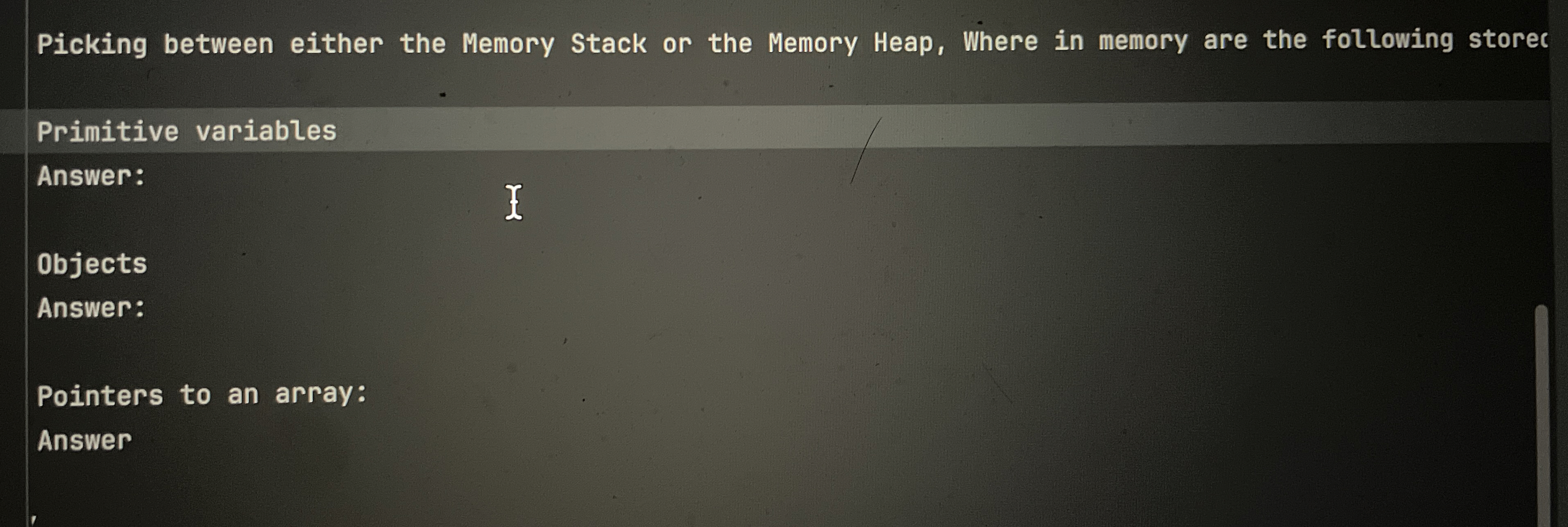 Picking between either the Memory Stack or the