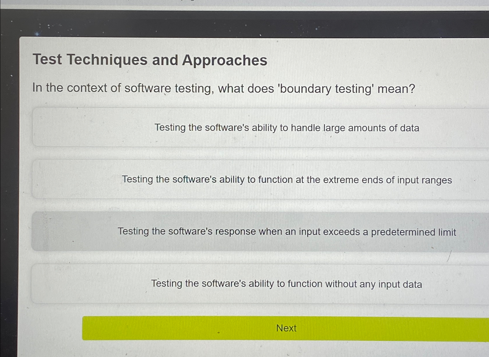 Test Techniques and Approaches In the context of