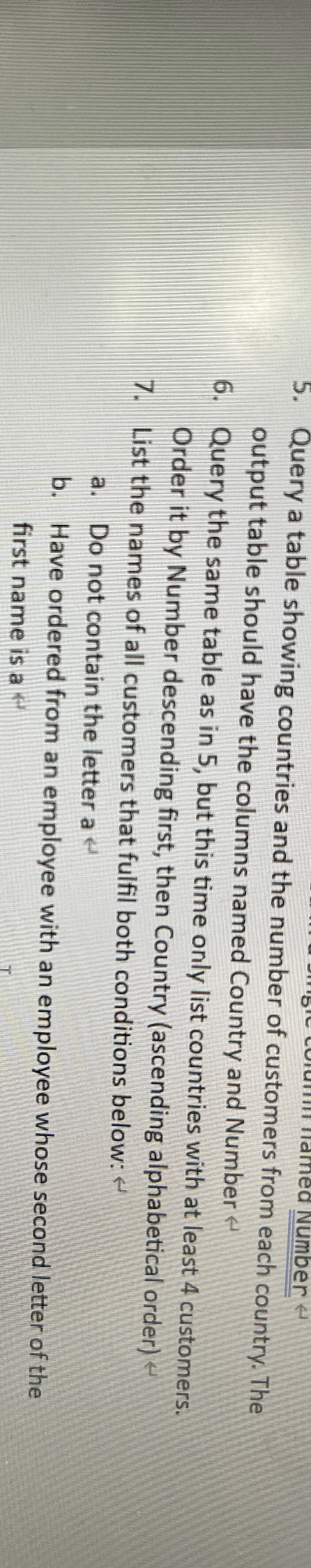 Query a table showing countries and the number of