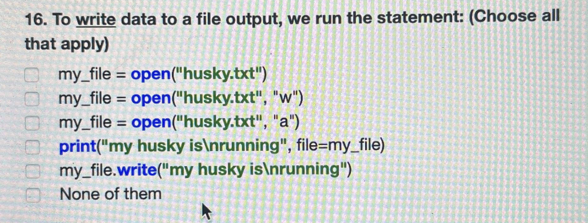 To write data to a file output, we run the