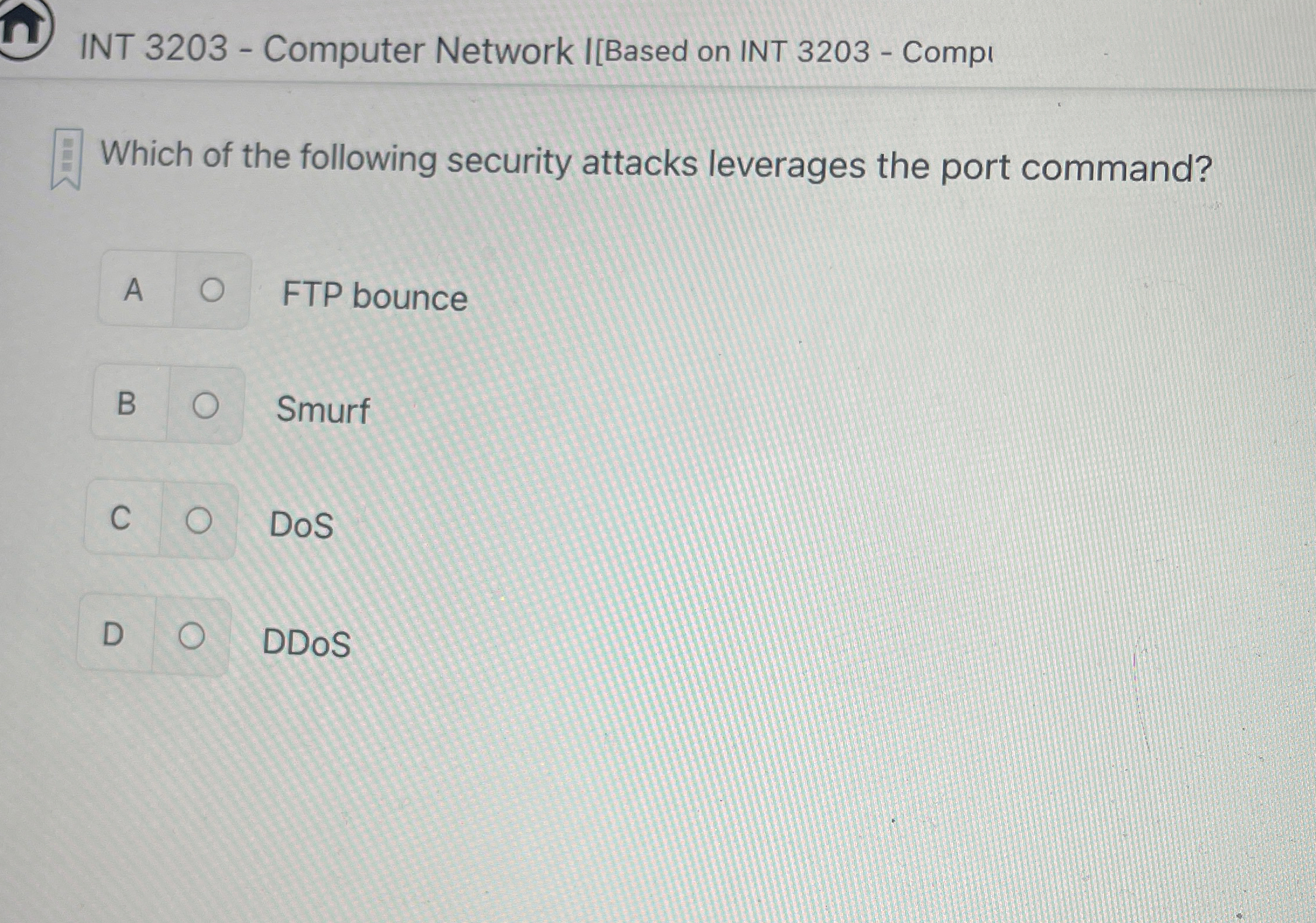 INT 3 2 0 3 - Computer Network I [ Based on INT 3