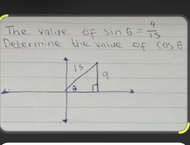 The value of s i n = 9 1 5 Determine the value of