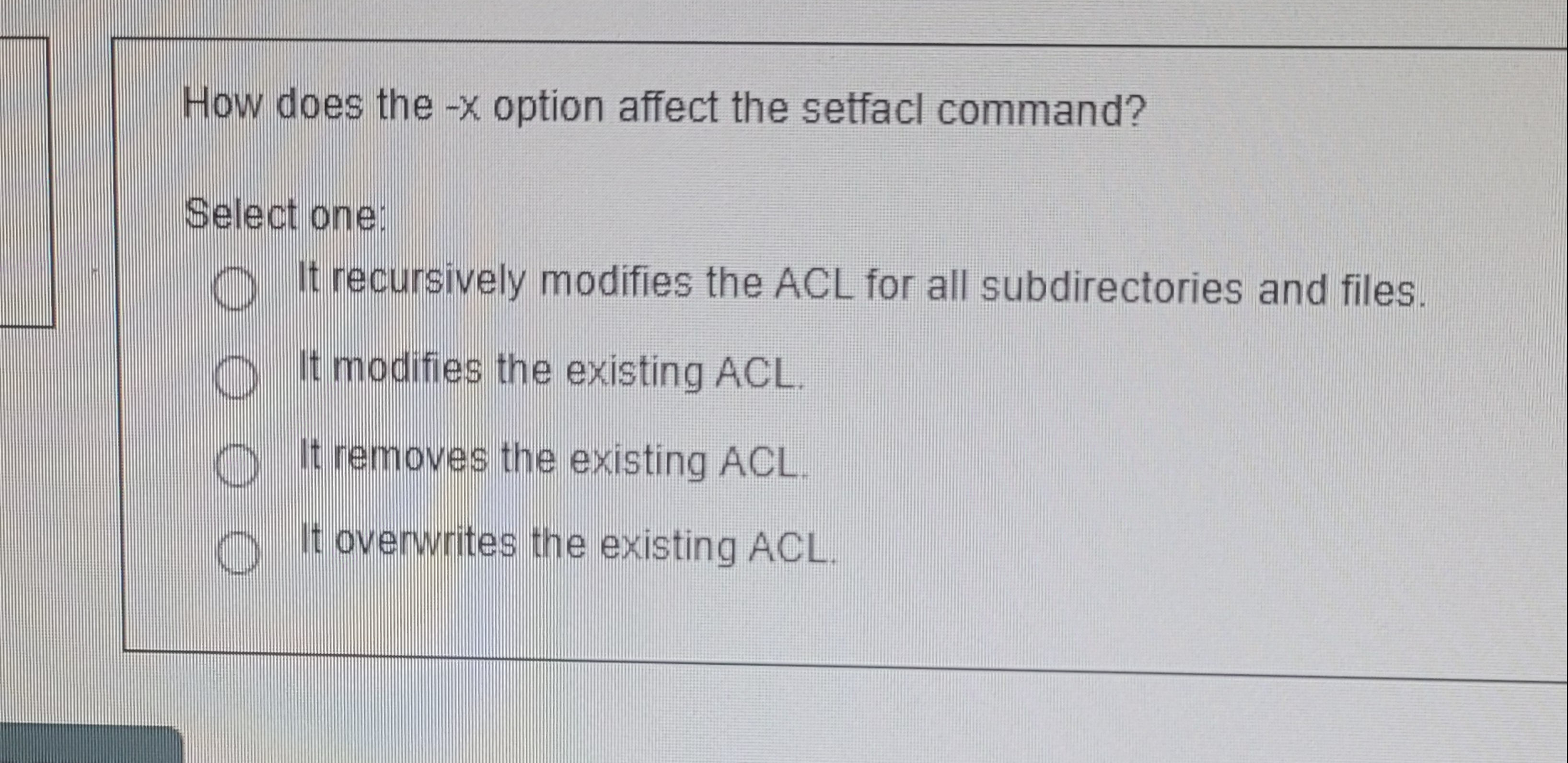 How does the - x option affect the setfacl
