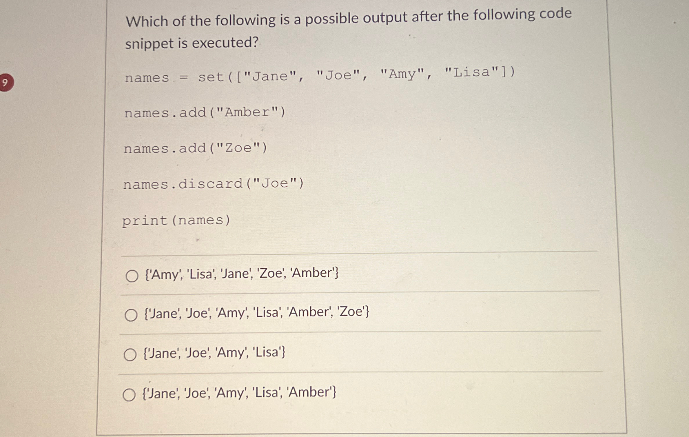 Which of the following is a possible output after
