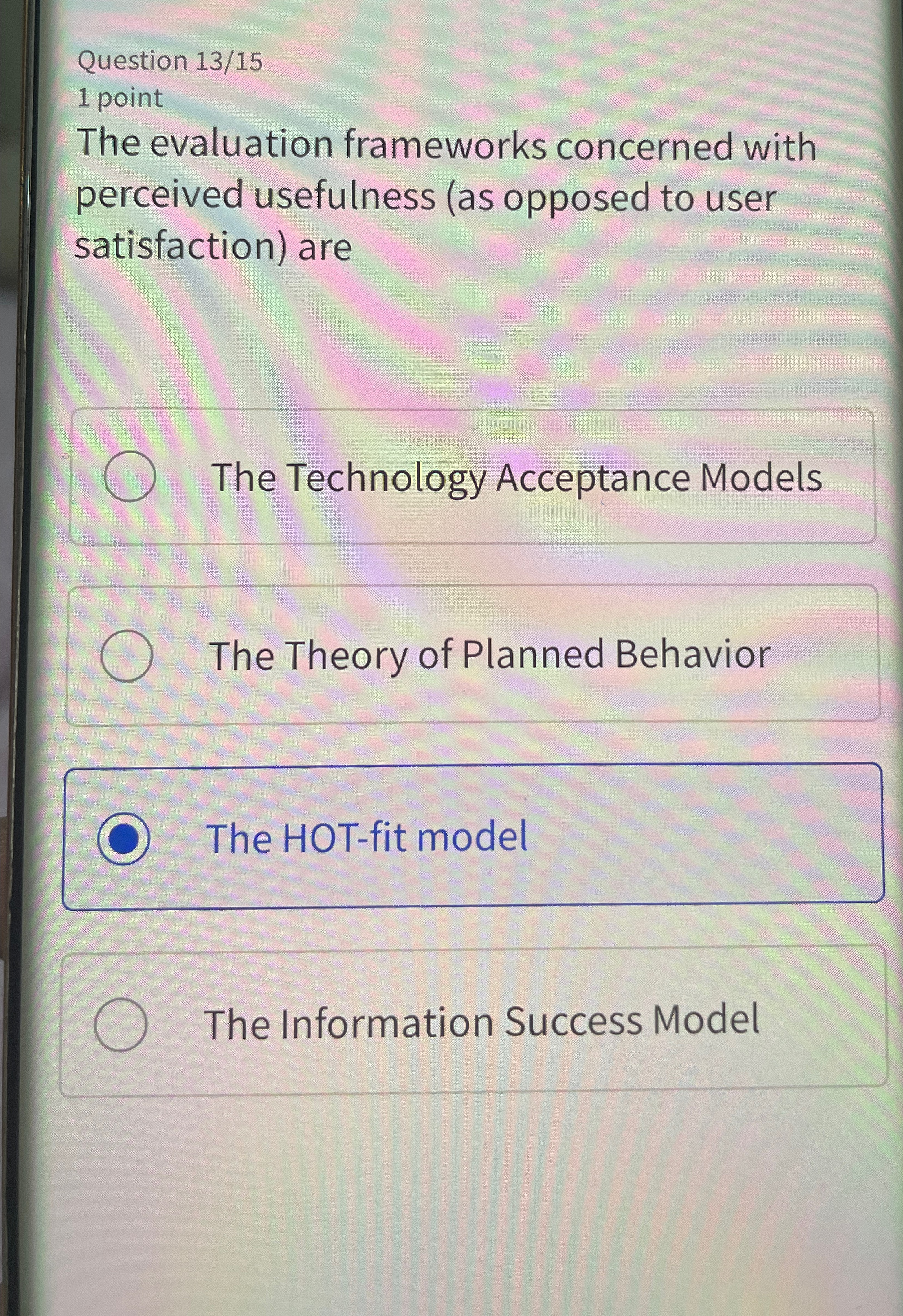 Question 1 3 / 1 5 1 point The evaluation