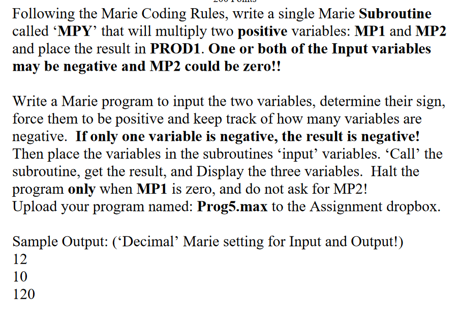 Following the Marie Coding Rules, write a single