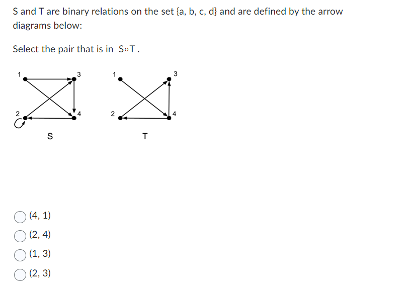 S and T are binary relations on the set { a , b ,