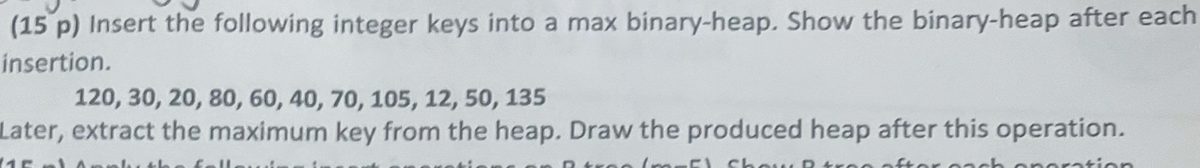 ( 1 5 p ) Insert the following integer keys into