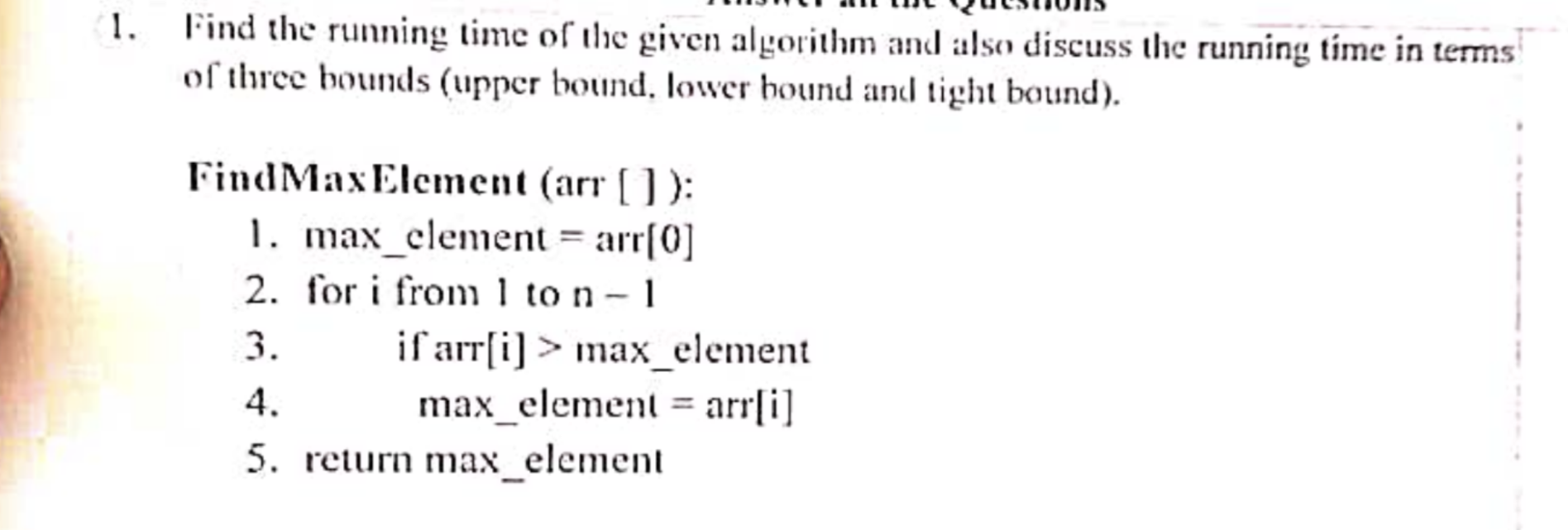 Find the running time of the given algorthm and