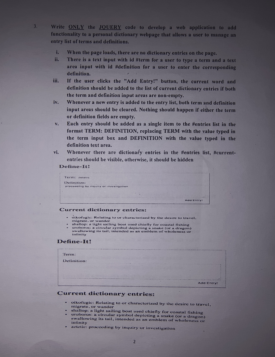 Write ONLY the JQUERY code to develop a web