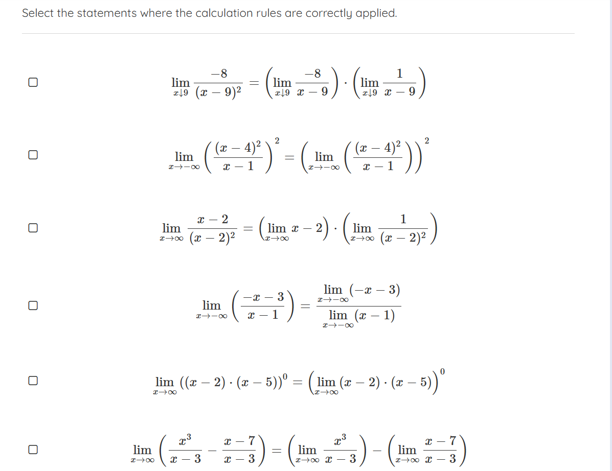 Select the statements where the calculation rules
