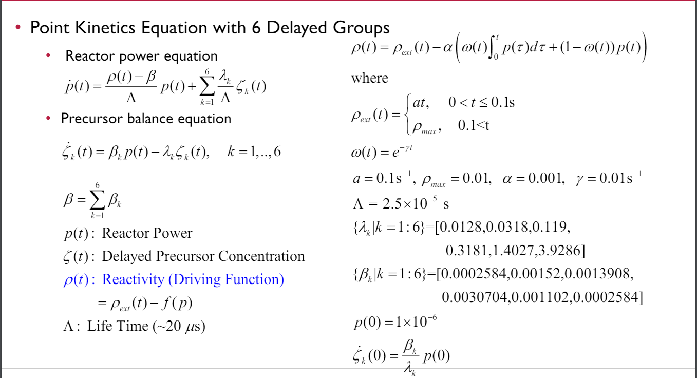 Point Kinetics Equation with 6 Delayed Groups
