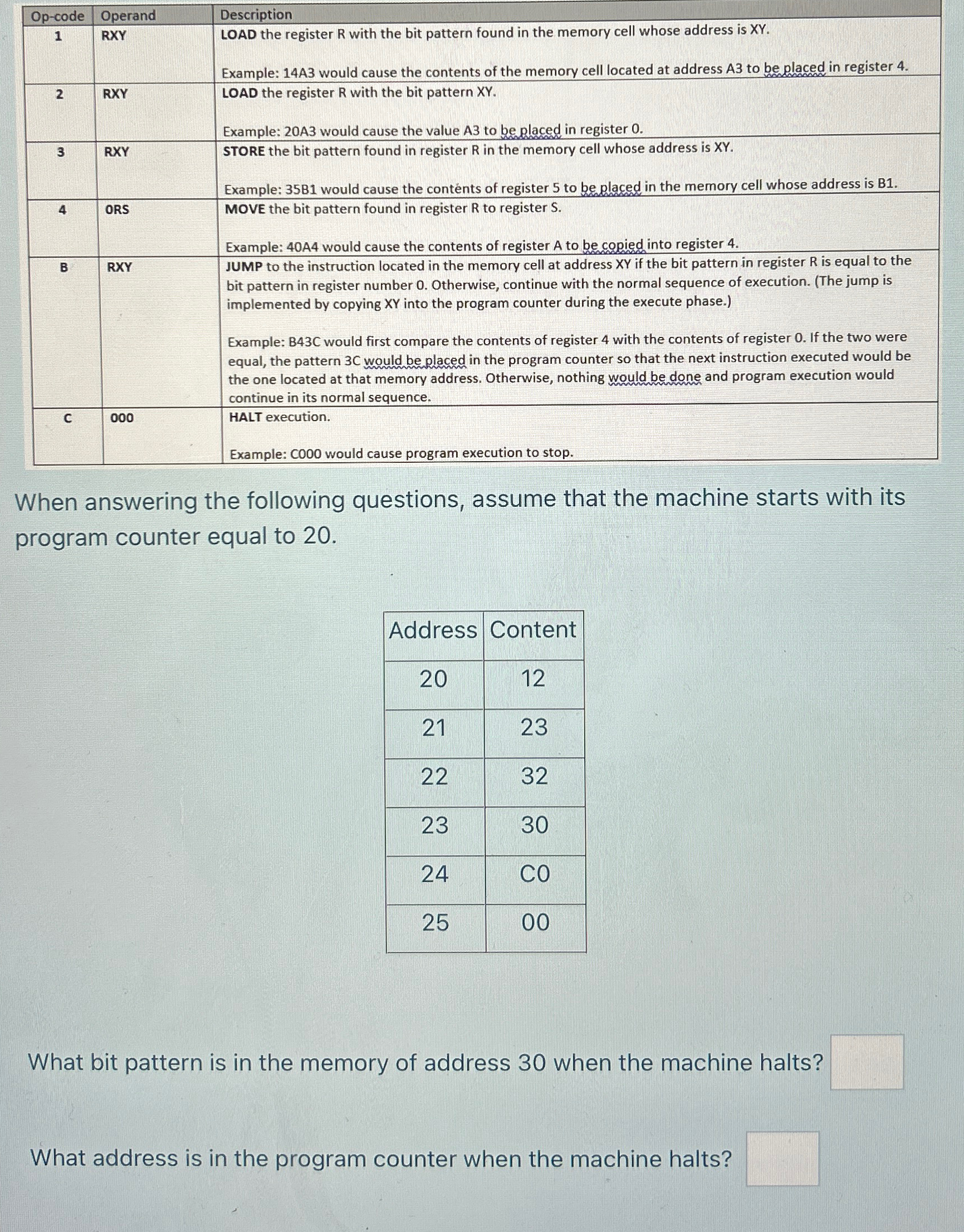 \ table [ [ Op - code,Operand,Description ] , [ 1